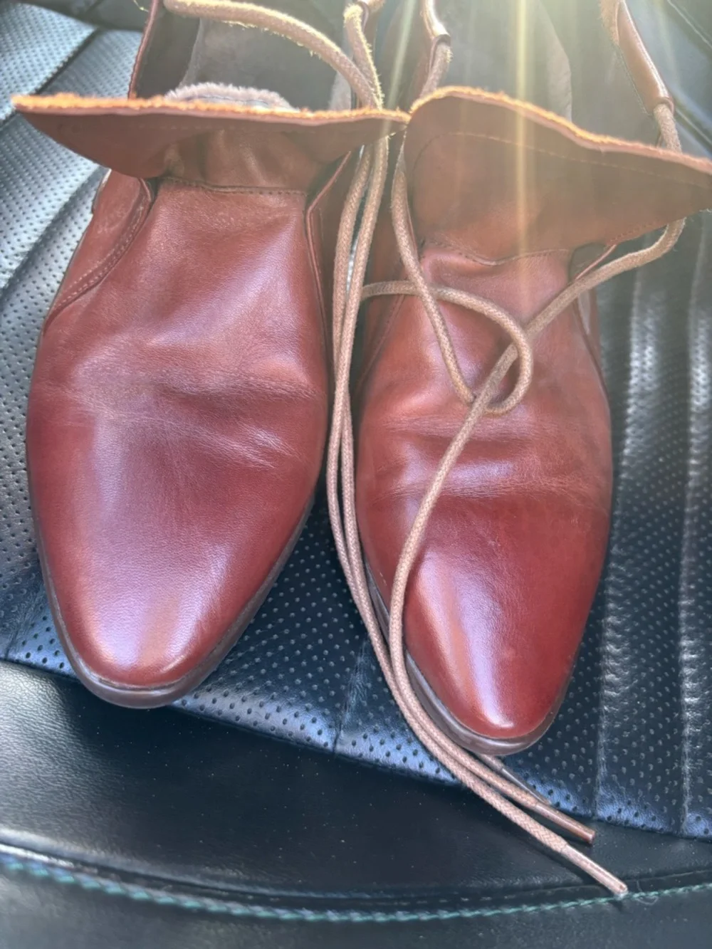 Women's Rust Leather Lace-Up Ankle Booties - Picture 5 of 5